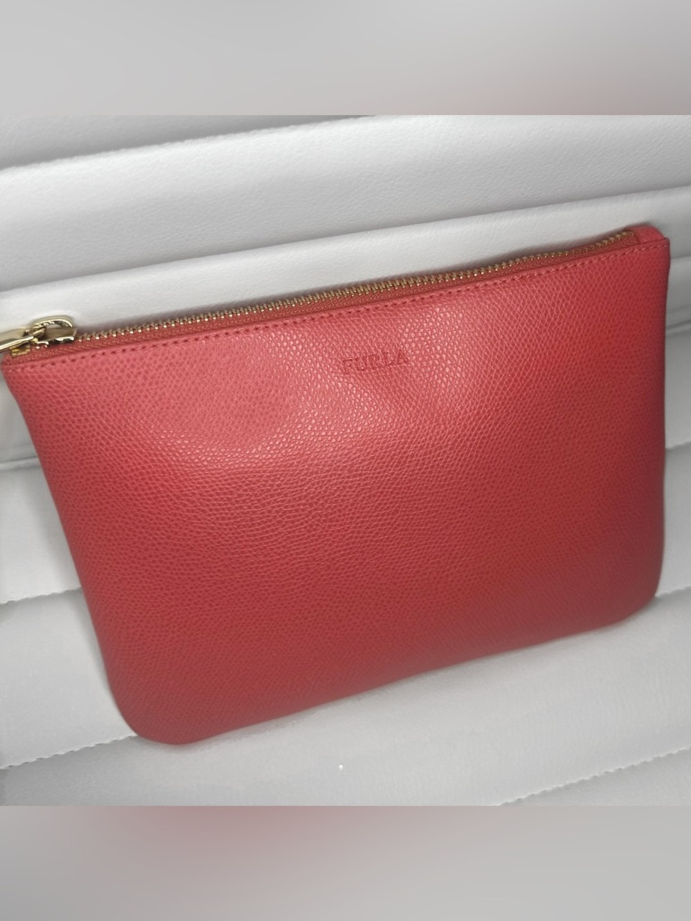 Furla Genuine Leather Salmon Envelope Clutch w/ Gold Zipper NO CALL-OUTS | NWOT